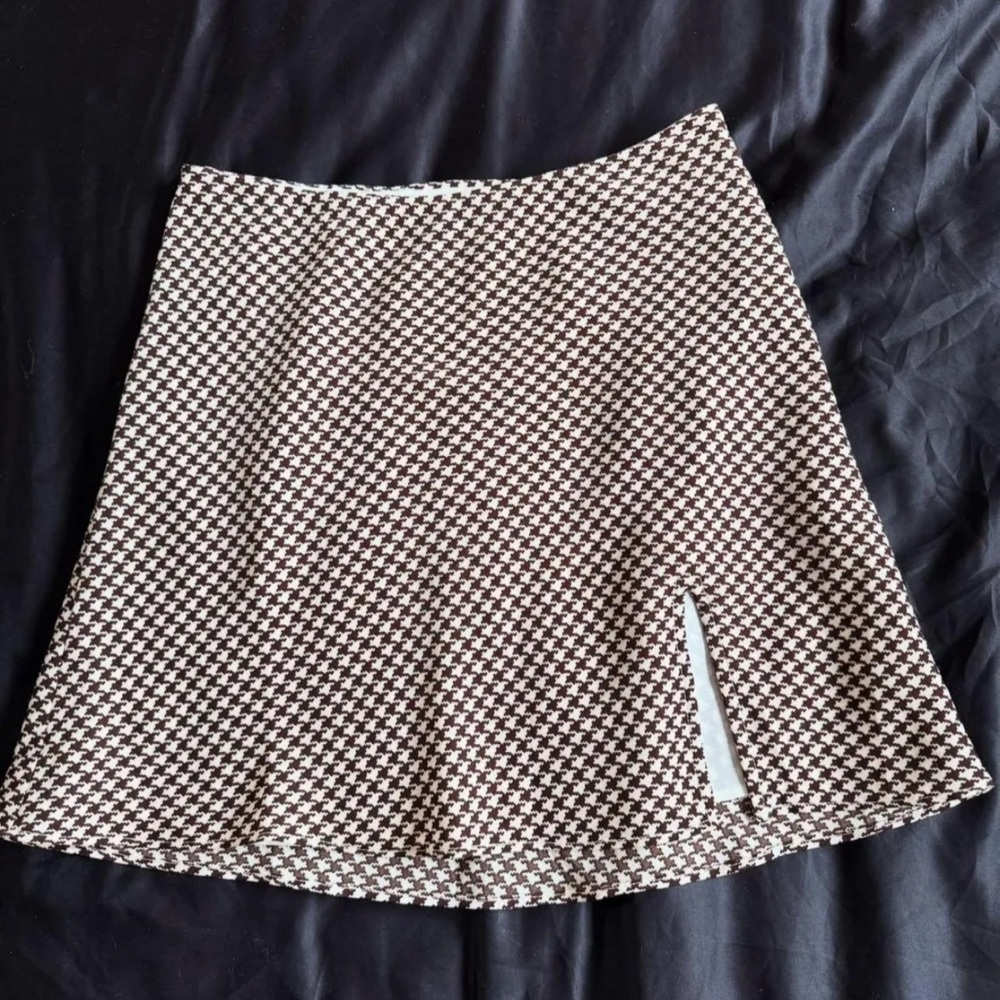 Brown and White Pitaya Houndstooth Skirt